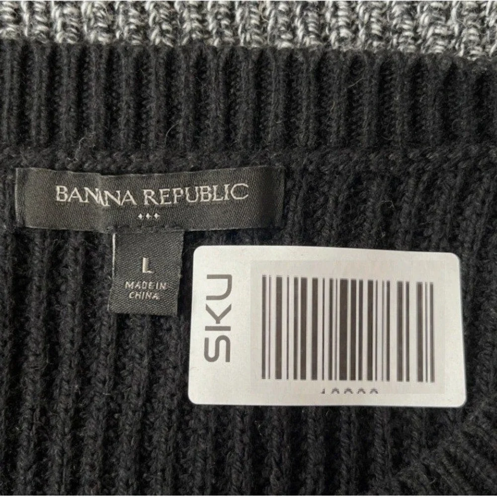 Banana Republic Sweater Mens Large Black Grey Colorblock Wool Blend Excellent